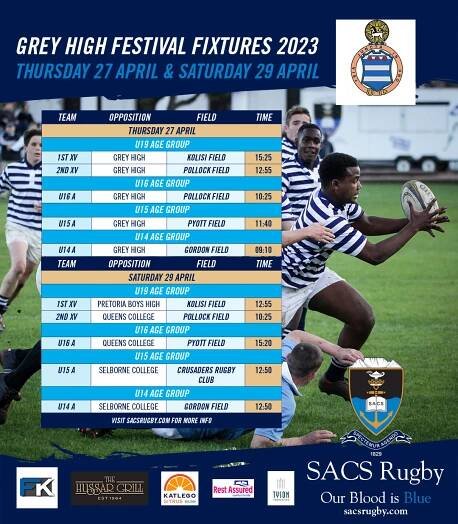 Grey High Rugby Festival Fixtures (Away) – Thursday 27 April & Saturday 29 April 2023