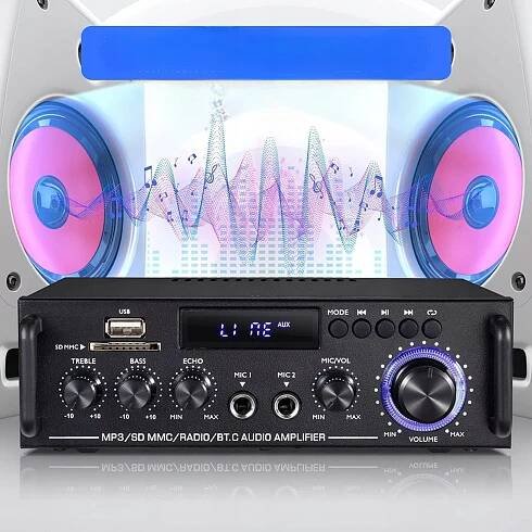 BLUETOOTH AUDIO ZESILOVAČ 5.0 2X50W MINI STEREO ZESILOVAČ PRO DOMÁCNOST, ČERNÝ Výška výrobku 5.5 cm
