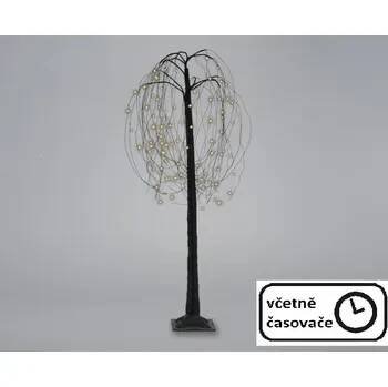 Venkovní dekorativní svítící umělý strom černý- smuteční vrba 96 LED, do zásuvky, časovač, 150 cm