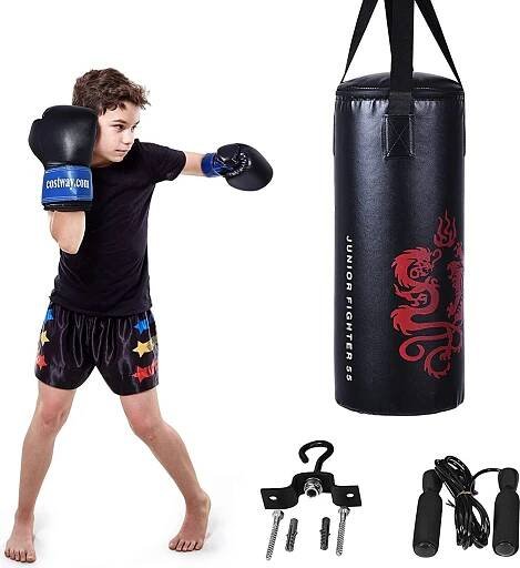 Sada boxovacího pytle COSTWAY 10KG s boxerskými rukavicemi 8oz, boxovací pytel pro