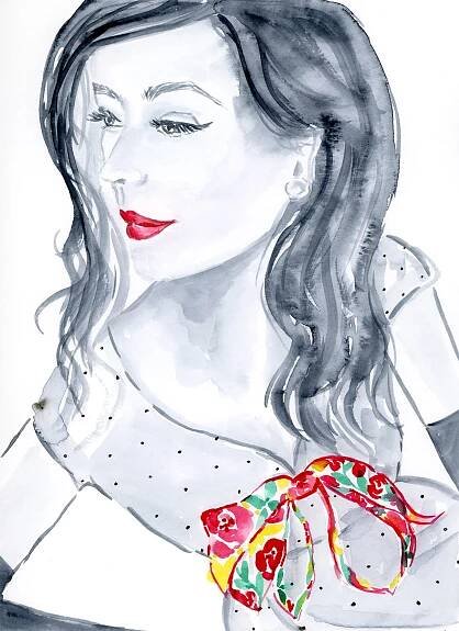 Fashion Girl 1950s Watercolor Art Print