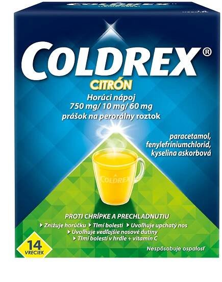 COLDREX Horúci nápoj Citrón, 14 vreciek 1×14 ks, liek proti chrípke a prechladnutiu