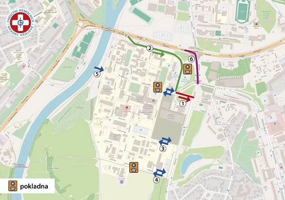 Mapa příjezdový tras do nemocnice / Foto: FNHK