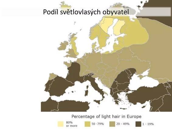 Podíl světlovlasých obyvatel