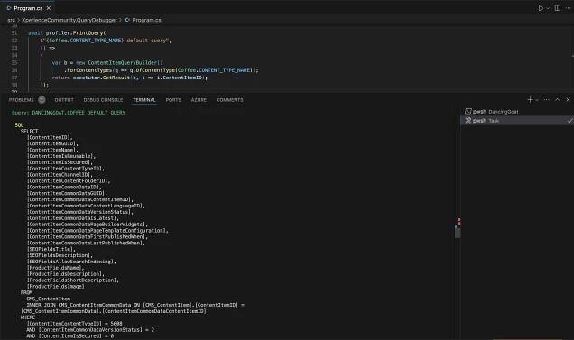 Running the default query in VS Code