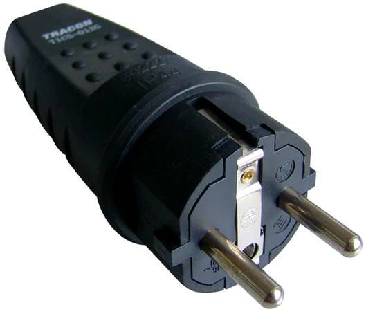 Spojovací síťová vidlice univerzální, guma, 16A, 250V, 2P+E, IP44 (DUAL Schuko/French), Spojovací síťová zásuvka a vidlice – Průmyslové zásuvky a vidlice – Zásuvky a vidlice – Tracon Electric