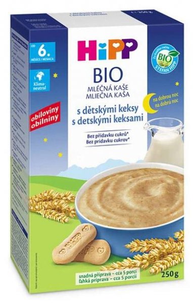 Hipp BIO Kaše mléčná na dobrou noc s dětskými keksy 6 m+ 250 g