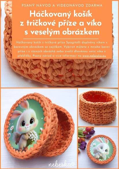 T-Shirt Yarn Crocheted Basket and a Lid with a Bunny Picture in 2025 | T shirt yarn, Crochet yarn, Crochet basket