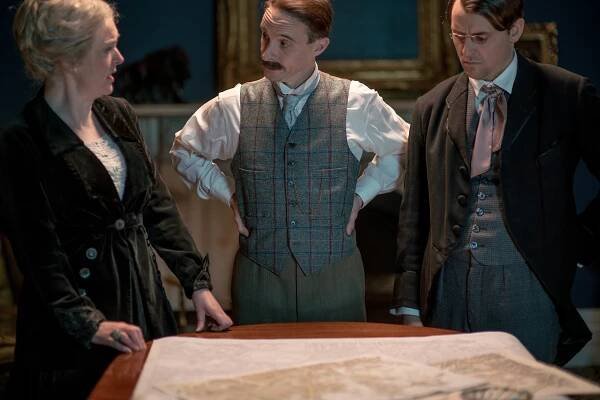 Citizen Lane_Still_005 Derbhle Crotty as Lady Gregory Tom Vaughan Lawlor as Hugh Lane & Peter Campion as WB Yeats