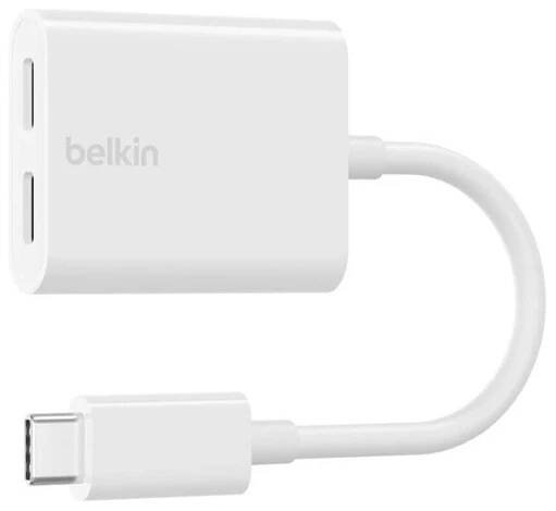 Belkin USB-C adaptér/rozdvojka - USB-C napájení + USB-C audio / nabíjecí adaptér, bílá