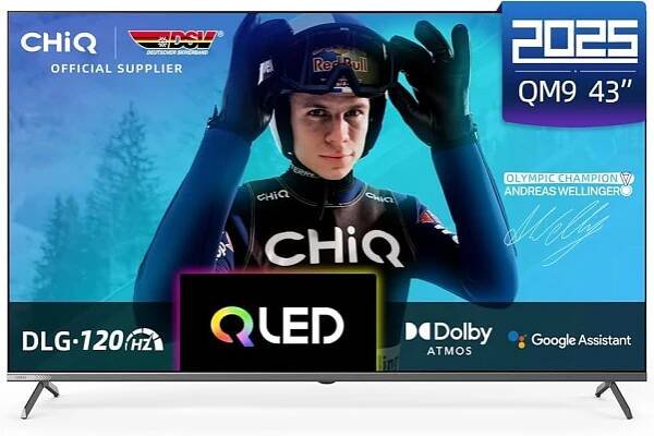 CHIQ U43QM9G televizor 43 palců (108 cm), 4K UHD, QLED, HDR10, DLG 120 Hz, MEMC, Google TV, Dolby Audio, DBX-TV, trojitý t...