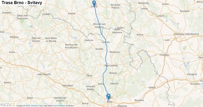 Brno-Svitavy, mapa trasy