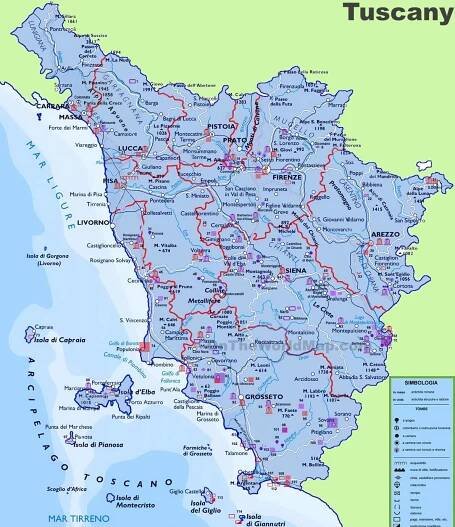 Toskánsko: Mapa🗺️ – mapy online i ke stažení • Itálie podrobně