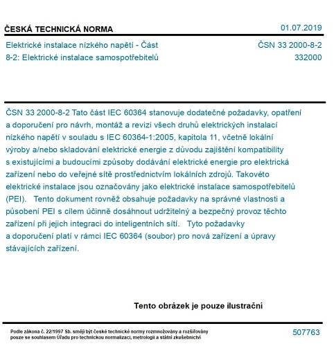 ČSN 33 2000-8-2 - Elektrické instalace nízkého napětí - Část 8-2: Elektrické instalace samospotřebitelů