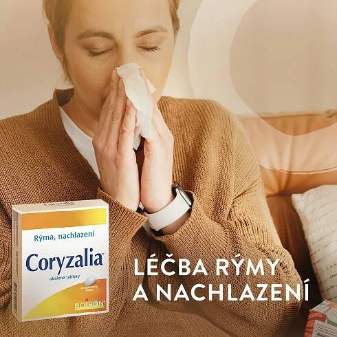 Coryzalia, rýma, nachlazení, výtok z nosu, kýchání, pocit ucpaného nosu, slzení
