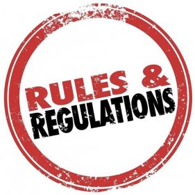 Pravidla a předpisy red inkoustového razítka dodržujte zákony pravidla — Stock obrázek