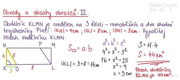 Jak spočítat obsah obdélníku KLMN