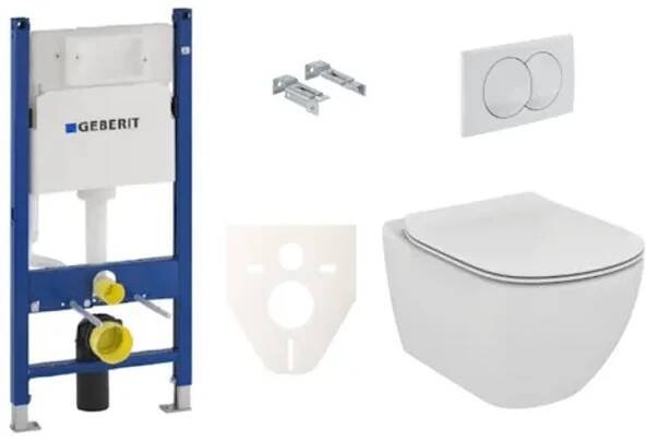 Bidet Závěsný set WC TESI Ideal Standard + modul Geberit Duofix s tlačítkem Delta 20 bílé SIKOGES5F0