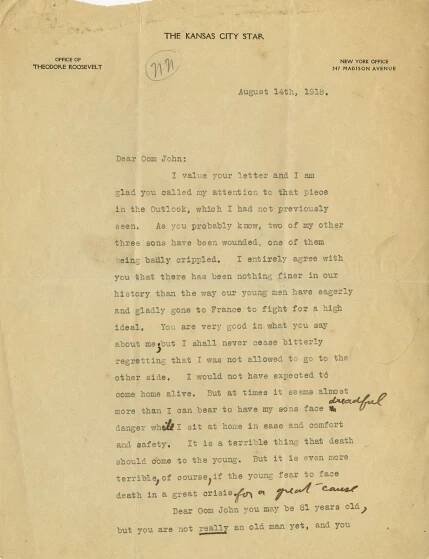 Theodore Roosevelt Bitterly Regrets Being Forced to Sit Through WWI At Home "In Comfort and Safety"