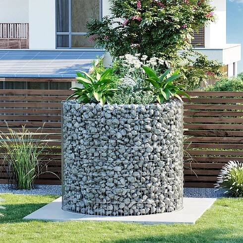 SONGMICS Drátěný koš gabion, koš gabion, kulatý, koš na kámen, nerezový, Ø90 cm
