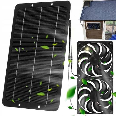VENKOVNÍ SOLÁRNÍ PANEL, VENTILÁTOR 10W, DVOJITÝ VÝFUK PRO SKLENÍK KURNÍKU