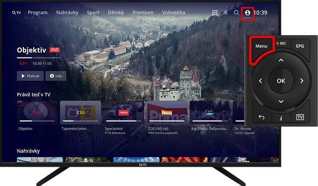 Zobrazení sekce profilu na O2 TV