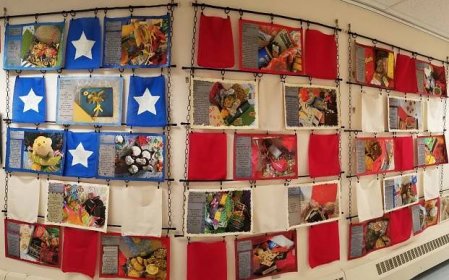 When all the pieces of the exhibit are displayed together, they form an image that resembles an American flag. The packages in the exhibit range from World War II to present day and include packages to women and men, officers and enlisted  and member...