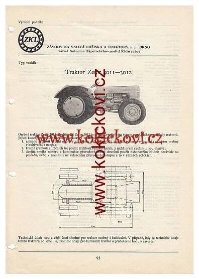 TRAKTOR ZETOR 3011-3012 REKLAMNÍ KATALOGOVÝ LIST A4 TECHNICKÁ DATA - Antikvariát Kokíčkovi.cz