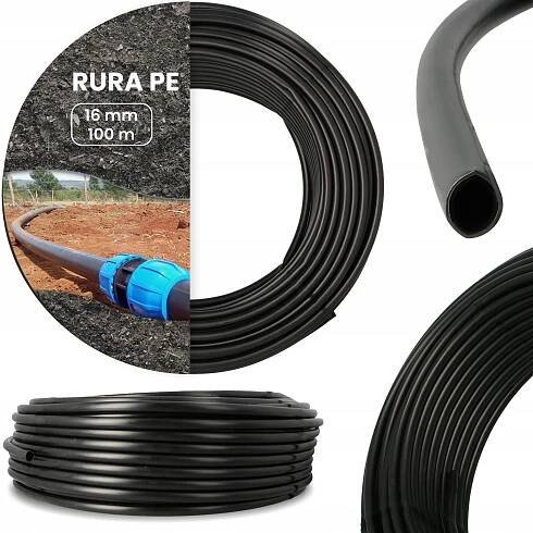 TRUBKA NA VODU PE 16 mm MONTÁŽNÍ Zahradní zavlažování 100 m IRIGÁTOROVÁ hadice