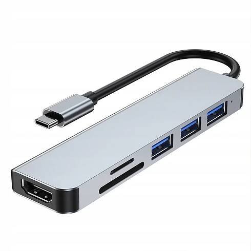 ROZBOČOVAČ USB HUB ADAPTÉR USB-6v1 2xUSB HDMI SD TYP-C