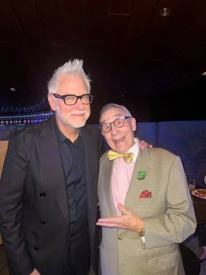 Filmmaker and DC Studios CEO James Gunn, left, poses with...