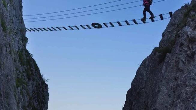 Ferrata Drachenwand v pohoří Salzkammergut-Berge.
