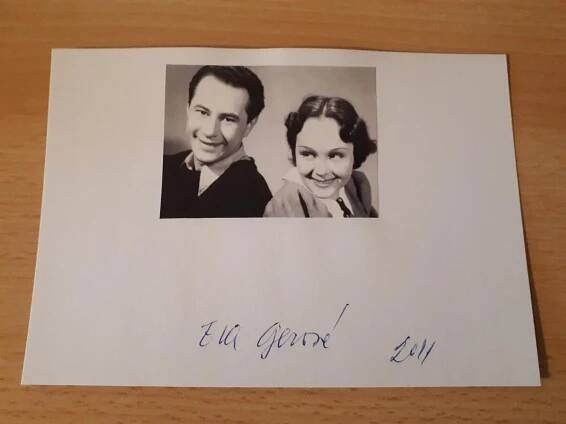 Gérová Eva, herečka, kartička s obrázkem a originálním autogramem