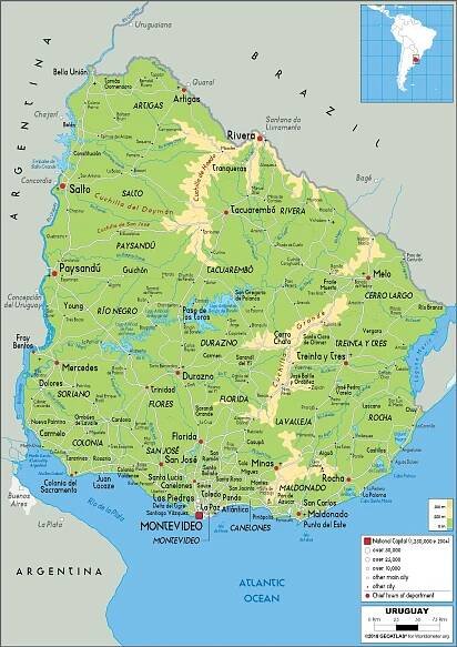 Uruguay Map (Physical) - Worldometer