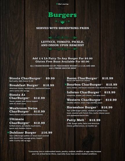 Bettendorf Menu – Stouts Irish Pub