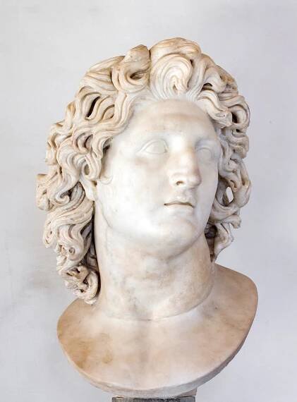 A photograph of a a bust of Alexander the great.