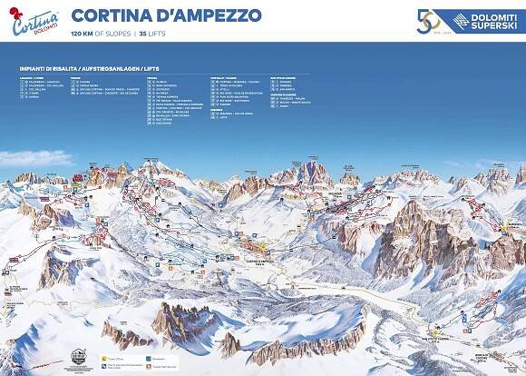 Cortina d'Ampezzo - mapa sjezdovek