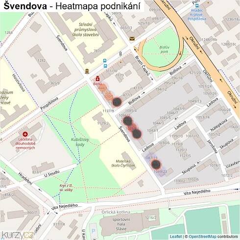Mapa Švendova - Firmy v ulici.