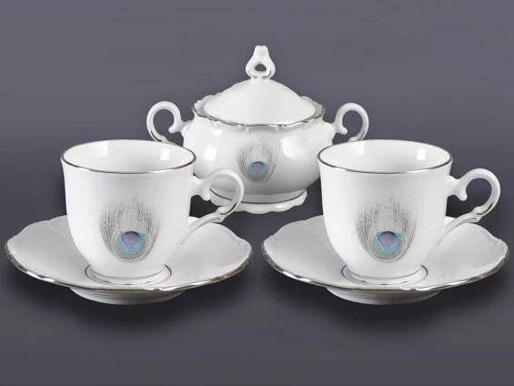 Přátelská souprava Ofélie (Páv) platina | Ofélie | VIVA PORCELÁN - PORCELÁNOVÁ MANUFAKTURA