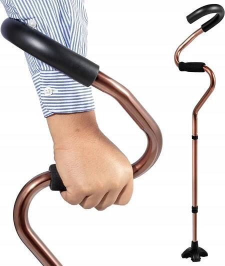 Invalidní hůl nastavitelná 92-114 cm, opěrka pro seniory, ergonomická, hnědá