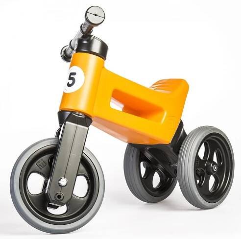 Medvídek Chránič FUNNY WHEELS Rider Sport oranžový 2v1, výška sedáku 28/30 cm, nosnost 25 kg, 18 m+
