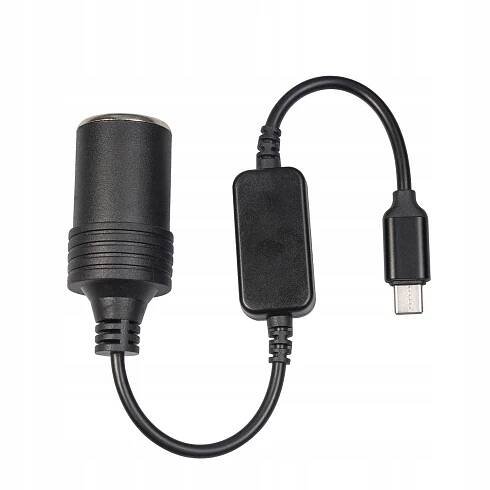 Přenosný adaptér zapalovače do auta USB C na 12 V, černý