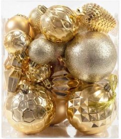 Vánoční závěsné baňky na stromeček - 13 druhů - 45 ks - zlaté