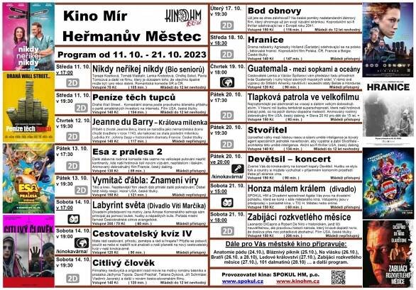 Zprávy - Program kina na 11.10. - 21.10.2023 - Kino Heřmanův Městec