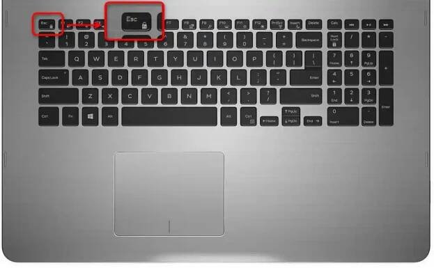 Příklad vypnutí blokace funkčních kláves pomocí kláves Fn a Esc