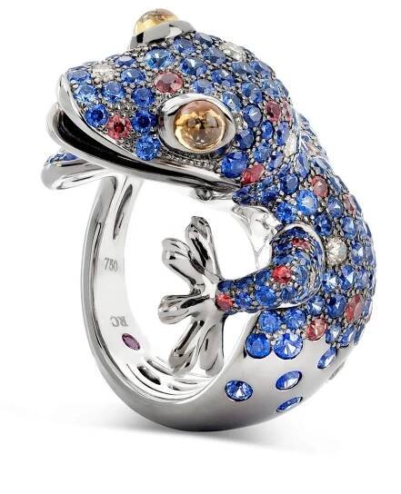 lizard-ring-blue-sapphires-orange-sapphires-garnets-brown-diamonds-18kt-black-goldjpg - Roberto Coin