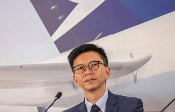 Cathay Pacific’s CEO Ronald Lam Siu-por, at the 2023 Interim Results Announcement press conference at JW Marriott in Admiralty.  The airlines has reported a net profit of HK$4.26 billion (US$546 million) for the first half of 2023, its first in three years as the carrier moves past the impact of the Covid-19 pandemic. Photo: SCMP/Jonathan Wong