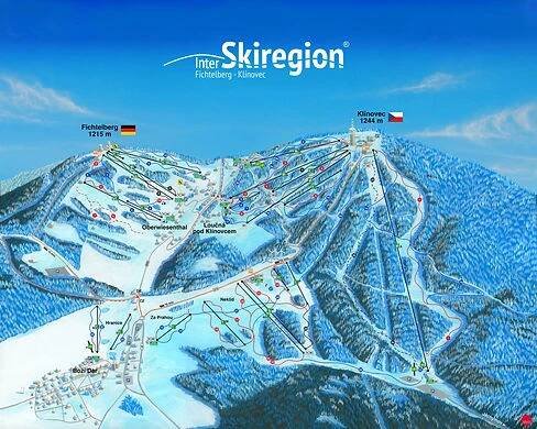 Kreslená schématická mapa ski areálu Klínovec