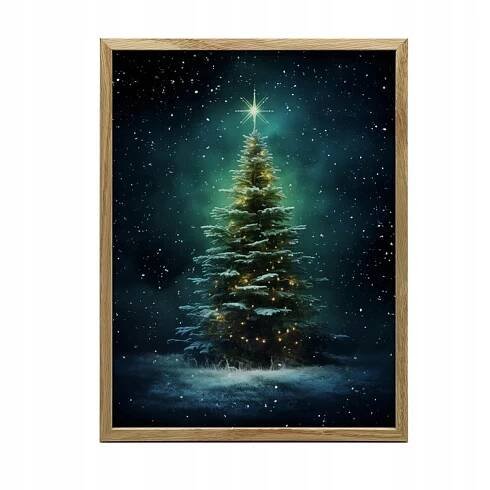 PLAKÁT NA ZEĎ V HLINÍKOVÉM RÁMU ZLATÝ VÁNOČNÍ STROMEK 30x40 CM