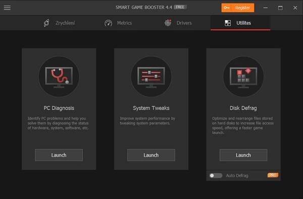 Jednoduché nástroje doplňující hlavní funkci Smart Game Booster